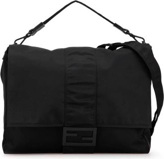 Fendi Pre-owned Shoulder Bags, female, Black, Size: ONE SIZE Pre-owned FF Logo Nylon Satchel Bag