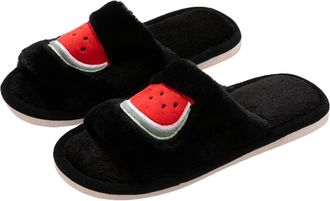 Generic Ladies Slippers Women Fuzzy Faux Memory Foam Flat Slide Open Toe Shoes With Strawberry Watermelon Fruit Embroidery For Home Use Womens House Slippers(