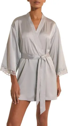 Etam Naeva Deshabille Lace Trim Satin Robe in Oxygen at Nordstrom, Size X-Large