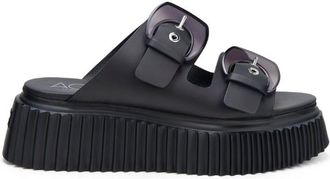 AGL Black Agatha Leather Ridged Wedge Slippers