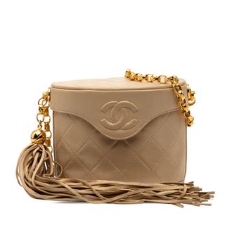 Chanel Tweedekans Cc Gequilted Lamsleder Tassel Ketting Make-up Tas