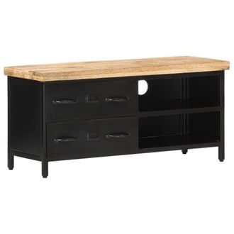 Berkfield Home TV Cabinet 90x30x41 cm Rough Mango Wood in Black | Size: 90 x 30 x 41 cm