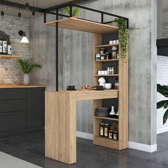 Dmora Mesa Fija Ezzelini, 2 Plazas, Ideal Para Bares Y Espacios Abiertos, Forma Rectangular, 120x56x199h Cm Roble Marr&oacute;n