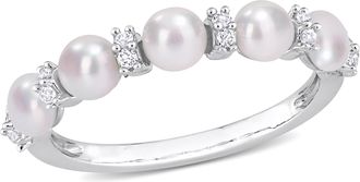 Mimi & Max 3.5-4mm Cultured Freshwater Pearl and 1/8ct TGW White Topaz Semi Eternity Ring in Sterling Silver