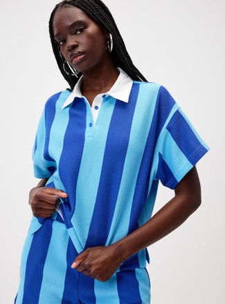 Twik Womens Blue rugby-stripe Polo Shirt