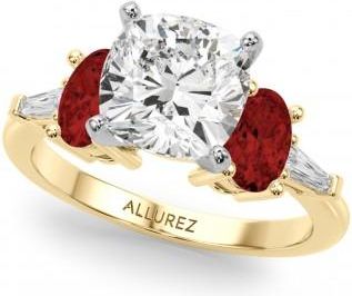 Allurez Cushion Cut Lab Grown Diamond & Oval Garnet Engagement Ring 14K Yellow Gold (4.18ct)