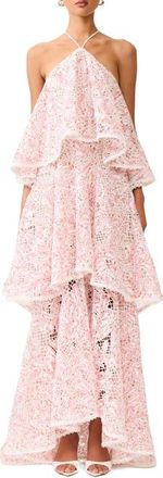 Elliatt Valencia Floral Tiered Gown in Pink Multi at Nordstrom, Size Xx-Large