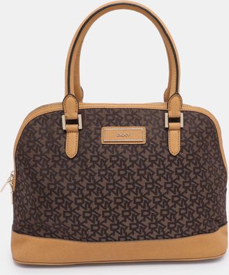 DKNY Dkny Brown/mustard Canvas And Leather Dome Satchel