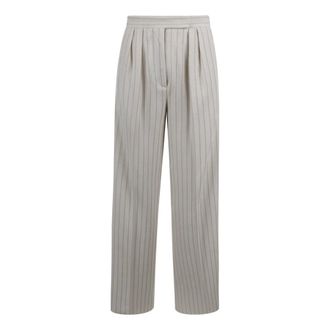 Max Mara Wide Trousers, female, Beige, Size: 2XS Wide-leg pinstriped piqu&eacute; jersey trousers