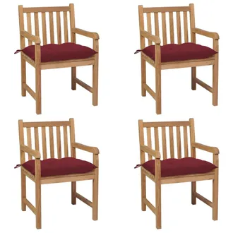 vidaXL Sillas De Jard&iacute;n 4 Uds Madera De Teca Con Cojines Rojo Tinto Vidaxl