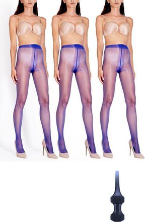 Lechery 3-Pack Glossy Colored Fashion Sheer Tights for Women in Blue at Nordstrom, Size Large/x-Large