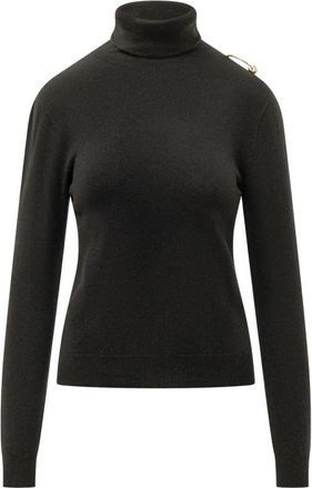 Alberta Ferretti Turtleneck trui met broche - Dames - Coltruien - Zwart - XL - Wol - Truien & Vesten