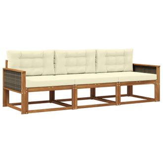 vidaXL Conjunto De Sof&aacute;s De Exterior Con Coj&iacute;n 3 Pcs Natural Y Crema Vidaxl