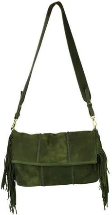 Carlos Falchi Fringe Suede Crossbody Messenger Bag in Olive at Nordstrom
