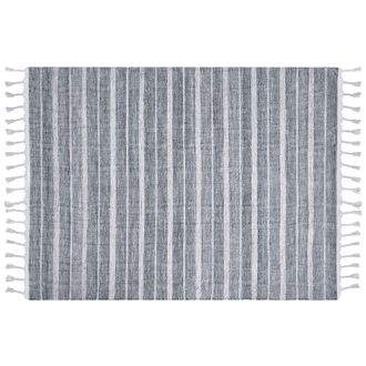 Beliani Beliani - Alfombra Gris Claro Blanco 160 X 230 Cm Pl&aacute;stico Reciclado Patr&oacute;n A Rayas Bademli