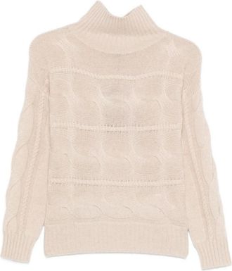 Max Mara Kabelgebreide coltrui - Dames - Coltruien - Beige - L - Wol - Truien & Vesten