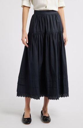 D&ocirc;en Sebastiane Tiered Organic Cotton Poplin Maxi Skirt in Black at Nordstrom, Size X-Small