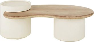 Maisons du monde Mesa de centro blanca con tapa de madera de mango L125 cm
