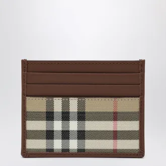 Burberry Check credit card holder in coated cotton, beige
