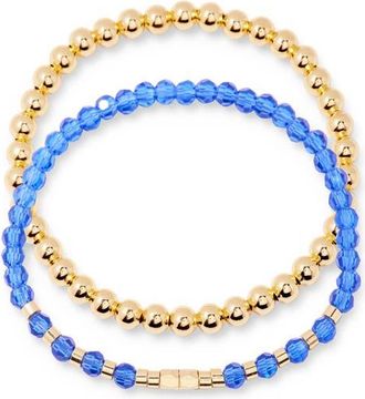 Brook & York Makenna Set of 2 Birthstone Beaded Stretch Bracelets in Gold/Sept at Nordstrom