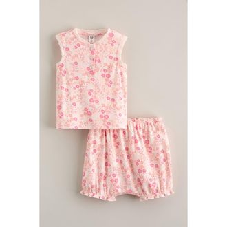 Nordstrom Lace Trim Cotton Rib Tank & Bloomers Set in Pink Heaven Dense Disty at Nordstrom, Size 24M