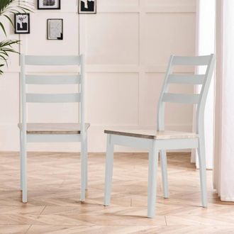 Furniturebox 2x Lynton Whitewash & Light Grey Wooden Dining Chairs in White