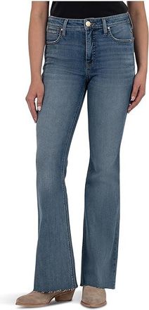 Kut from the Kloth Stella High-Rise Fab Ab Flare With Raw Hem in Black Womens Jeans Hardworking : 18 31, Denim/Modal/Polyester