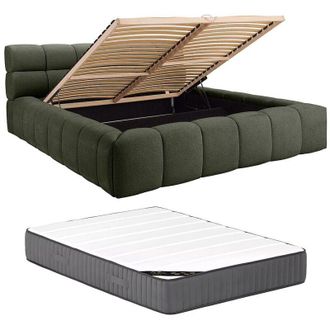 Vente-Unique Pascal Morabito - Letto con contenitore 160 x 200 cm Tessuto Verde + Materasso - forvik di