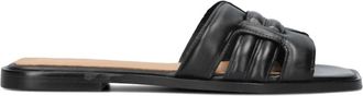 Notre-V Leren Slippers met Vierkante Neus - Dames - Sandalen - Zwart - 41 EU - Leer - Schoenen