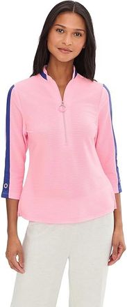 Jamie Sadock Textured Ottoman 3/4 Sleeve 1/4 Zip Top Womens Clothing Valentine Pink : 2XL, Polyester/Spandex