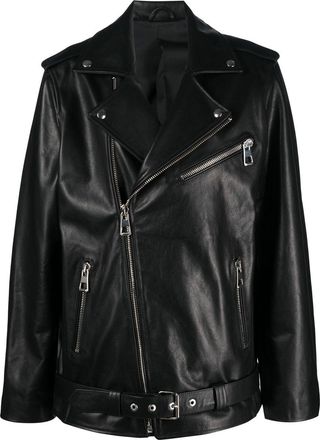 Manokhi leather biker jacket - women - Leather/Polyester/Viscose - L - Black