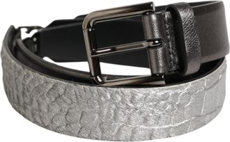 Dolce & Gabbana Black Silver Pebbled Texture Leather Buckle Men Mens Belt