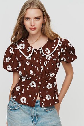 Lisa Says Gah Bonnie 100% Cotton Puff-Sleeve Blouse