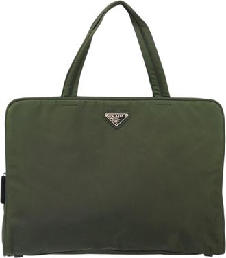 Prada Vintage Zip Handbag Tessuto Green Nylon Handbag (Pre-Owned)