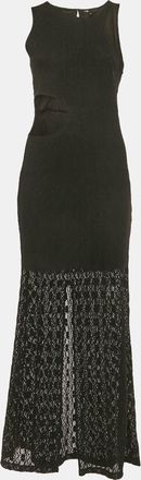Maje Black Semi Sheer Stretch Lace Cutaway Maxi Dress
