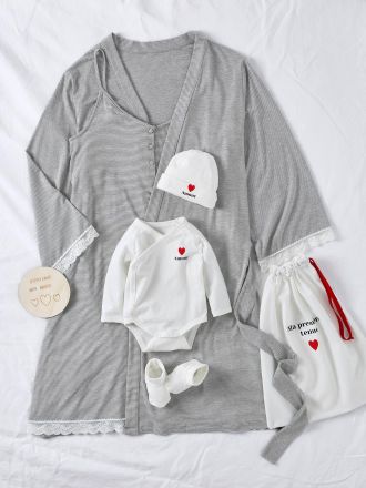 Envie de Fraise Geschenk-Set zur Geburt f&uuml;r Mama & Baby ENVIE DE FRAISE grau gestreift