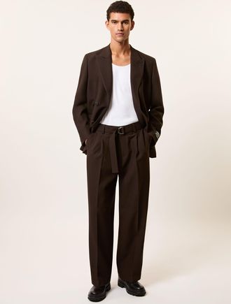 Reiss Brown Monogram Relaxed-fit Belted Trousers, 30