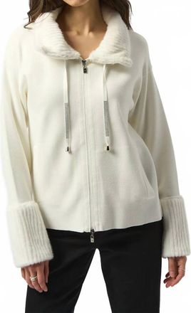 Joseph Ribkoff Sweater Knit Fur Trim Long Sleeve Jacket In Winter White