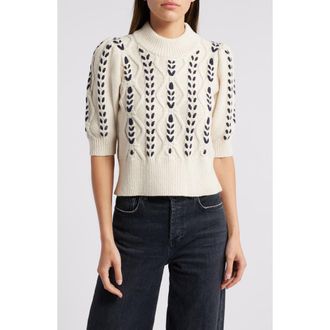 Rails Addy Textured Elbow Sleeve Sweater in Oatmeal Navy Cables at Nordstrom Rack, Size Small