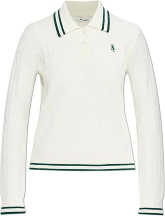 Sporty & Rich Trui met kraag - Dames - V-hals truien - Beige - L - Katoen - Truien & Vesten