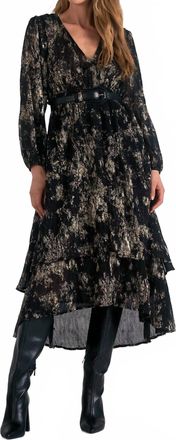 Elan Shimmer Ruffle Dress In Gold