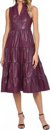 Fate Faux Leather Sleeveless Tiered Midi Dress In Wine