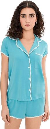 Eberjey Frida Shortie Pj Set Womens Pajama Sets Blue Lagoon/Ivory : MD, Spandex/Modal