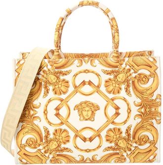 Versace Large Printed Canvas & Leather Tote
