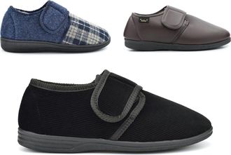 Generic Mens Carpet Slippers Touch Fastening Slipper Size 13 Mens Slippers Size 6 Touch Fasten Slipper Sizes 6-13 Black/Brown/Navy Blue 12 UK