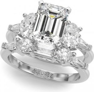 Allurez Emerald Cut Lab Grown Diamond Engagement Ring Bridal Set 18K White Gold (4.93ct)