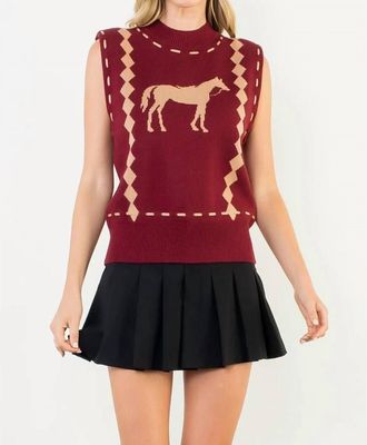 THML Clothing Sleeveless Horse Knit Vest In Burgundy