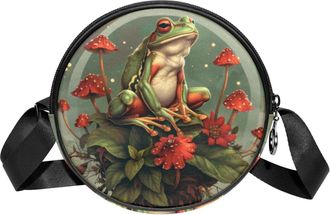 Generic Circle Crossbody Bag for Women, Frog Small Sling Bag Daypack with Zipper Adjustable Shoulder Straps Casual Ladies Girls Round Purse