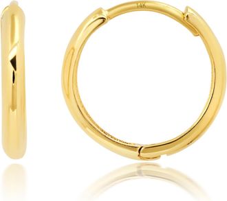 MAX + STONE Solid 14k Yellow or White Gold Huggie Domed or Flat Style Small Hoop Earrings