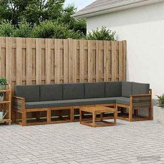 vidaXL Vidaxl Set Di Divani Da Esterno 7 Pz Naturale E Antracite Poliestere